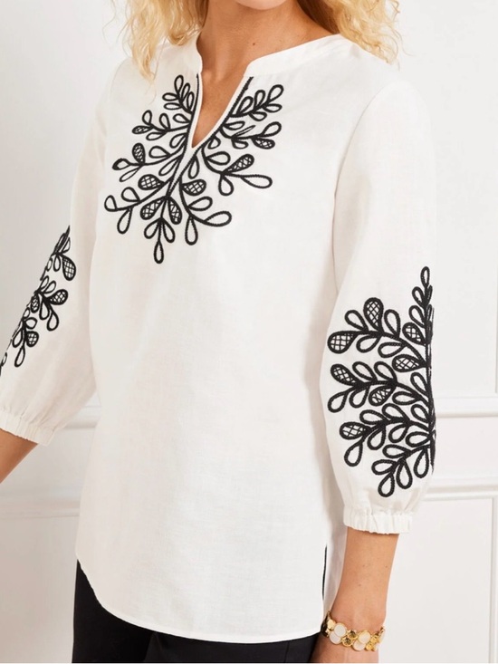 Talbots Tops - Talbots Black and White Embroidered Linen Cotton Tunic Size 3X